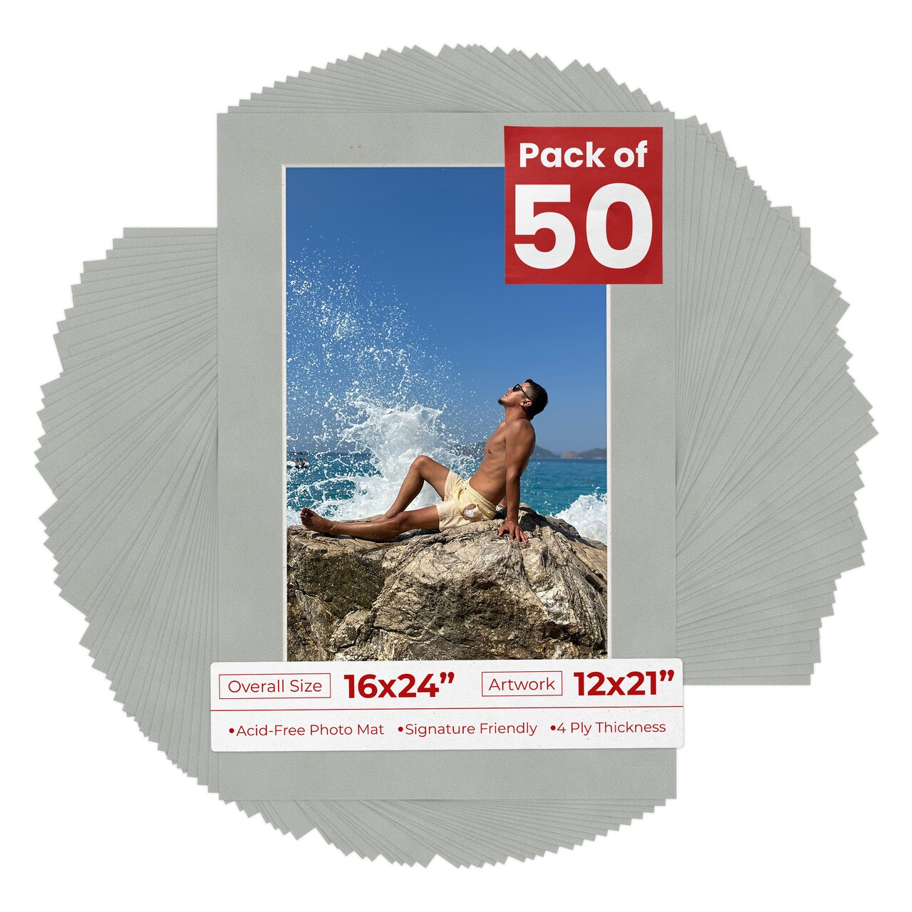 Light Grey Suede Mat Board for 16x24 Frames - Fits 12x21 Photos